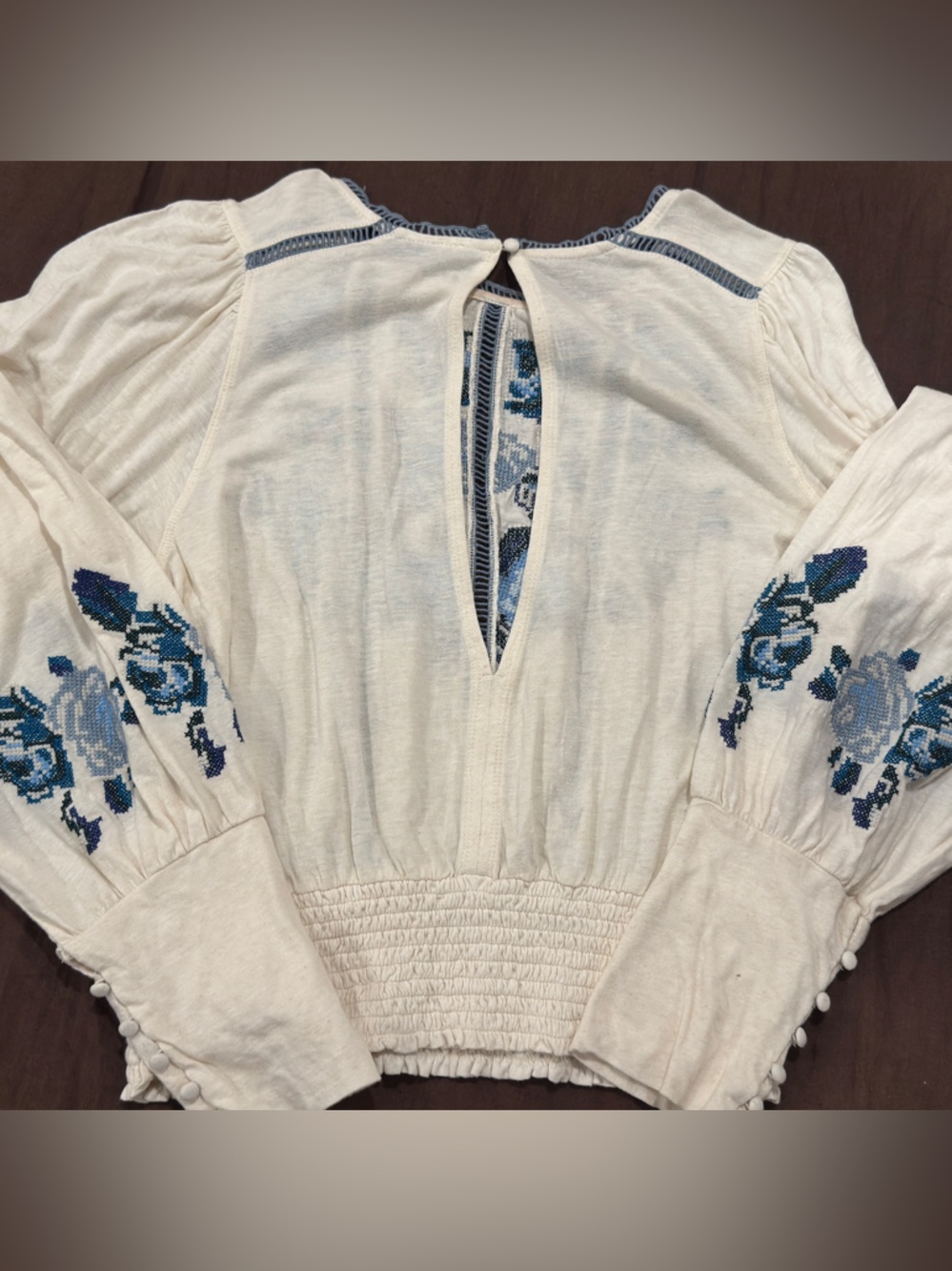 Free People Felicity Embroidered Smocked Waist Peasant Blouse - Picture 7 of 7
